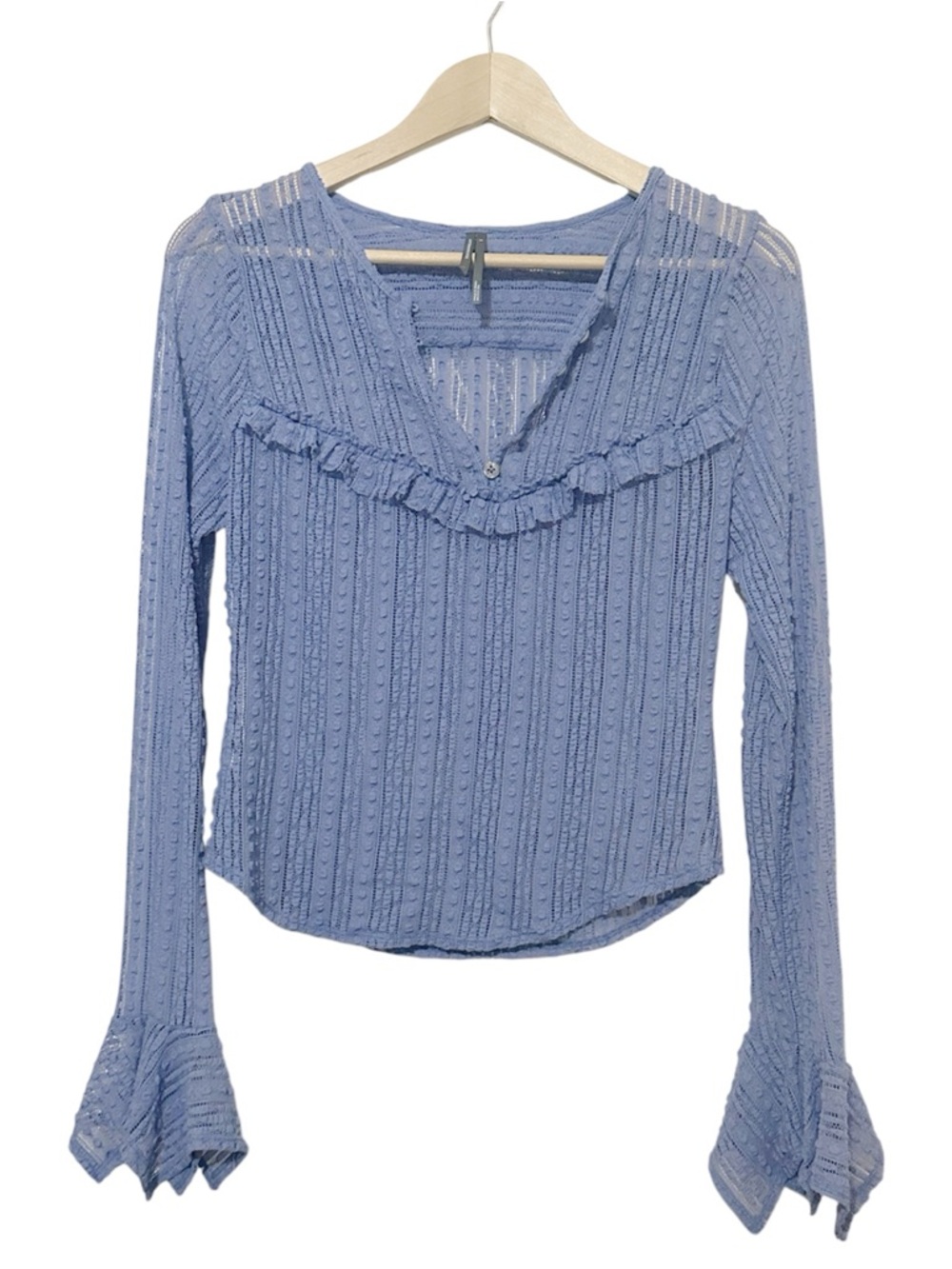 Anthropologie Periwinkle Pointelle Sheer
Ruffle V-Neck Bell Sleeve Top - Small - Picture 2 of 6